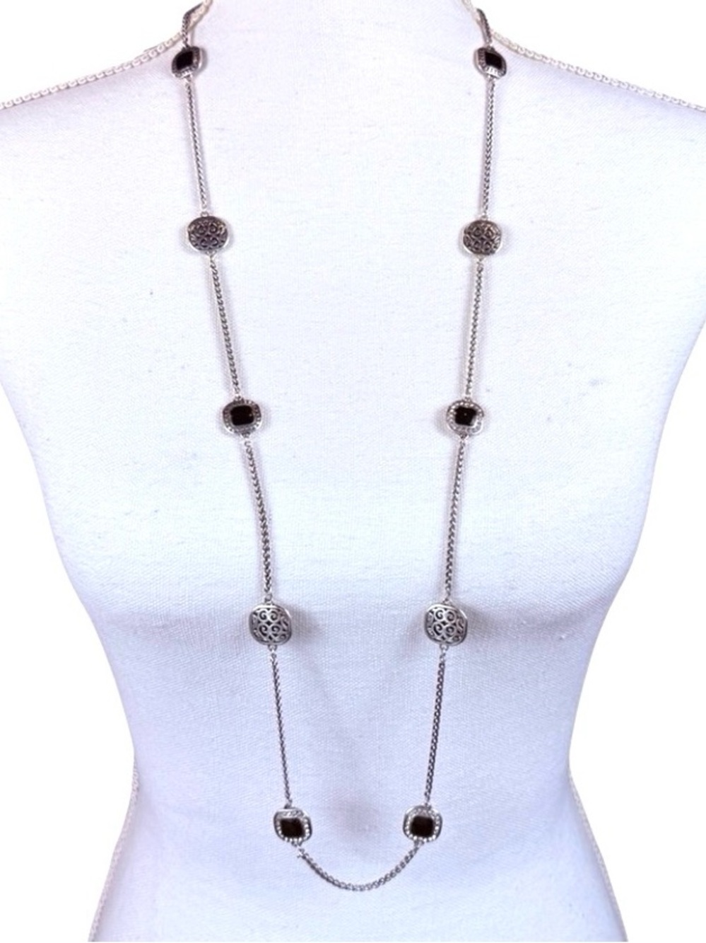 Brighton 40” Necklace Silver and Black 2” Extender